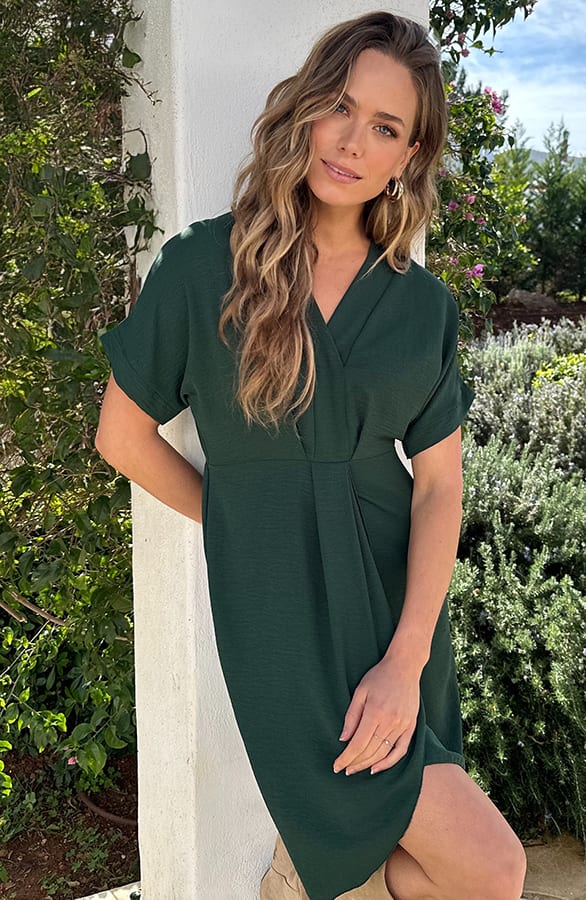 V-hals Short Sleeve Jurk Smaragd – jurken, foto 6