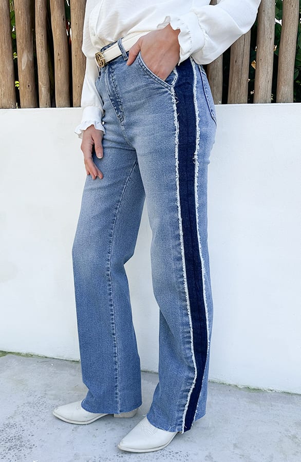 Wide Leg Jeans Bies Detail Mid Blue Stretch FMH – spijkerbroeken, foto 4