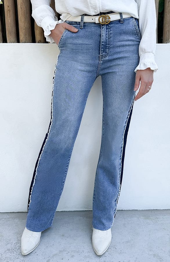 Wide Leg Jeans Bies Detail Mid Blue Stretch FMH – spijkerbroeken, foto 3