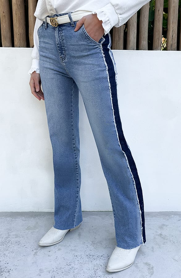 Wide Leg Jeans Bies Detail Mid Blue Stretch FMH – spijkerbroeken, foto 5