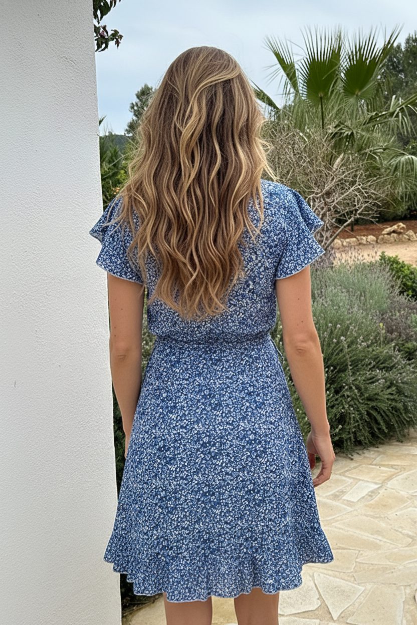 Wikkel Jurk Bloemenprint Blauw – jurken, foto 2