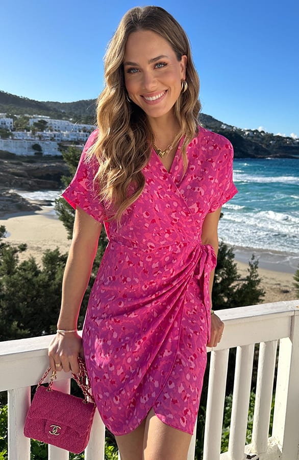 Wrap Jurk Print Fuchsia Pink