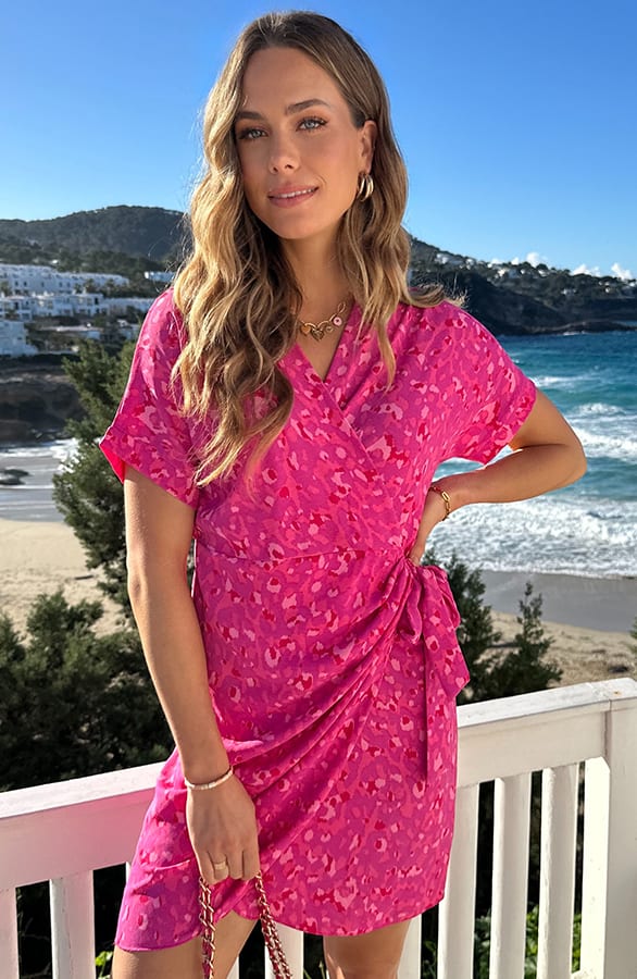 Wrap Jurk Print Fuchsia Pink – jurken, foto 5