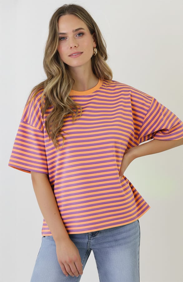 Strepen T-Shirt Katoen Lila Orange – tops, foto 4