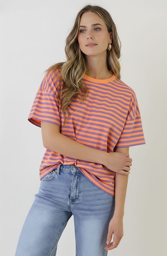 Strepen T-Shirt Katoen Lila Orange