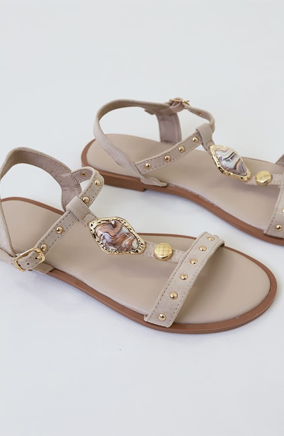 Boho Sandalen Met Studs Suede Beige – alle schoenen, foto 2