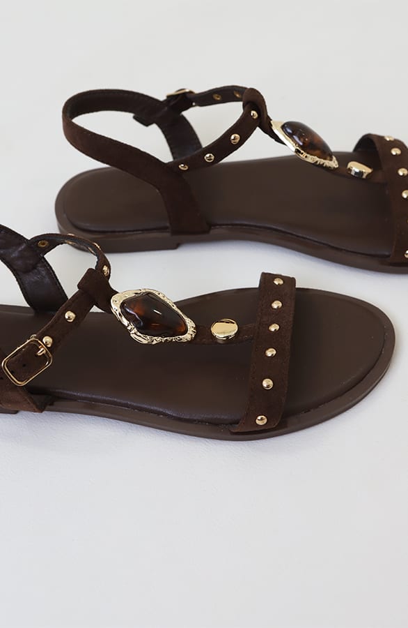 Boho Sandalen Met Studs Suede Choco – alle schoenen, foto 2