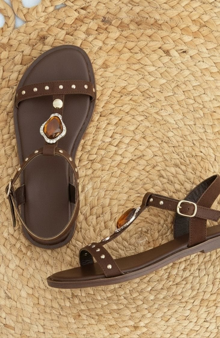 Boho Sandalen Met Studs Suede Choco