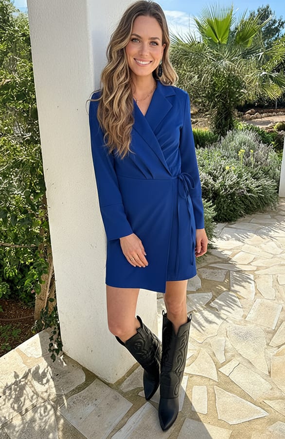 Classic Elegant Blazer Dress Kobalt – jurken, foto 2