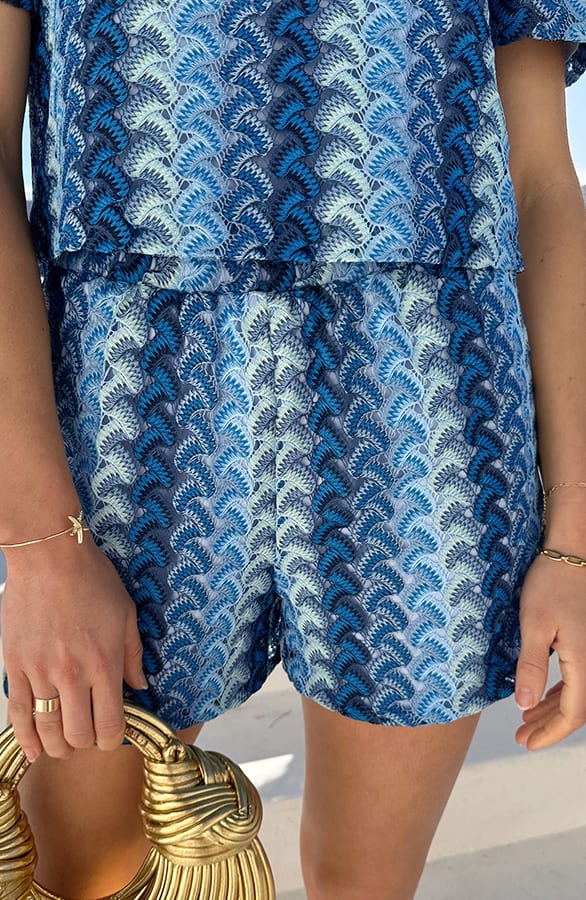 Cotton Crochet Look Short Kobalt