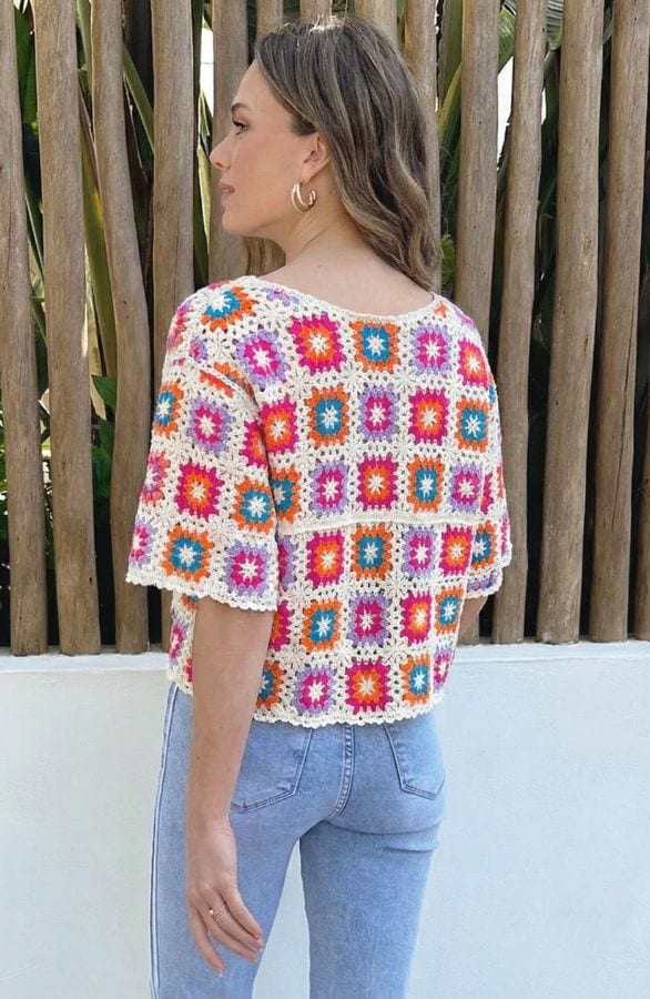 Crochet Gehaakte Top Korte Mouw Multicolor – tops, foto 3