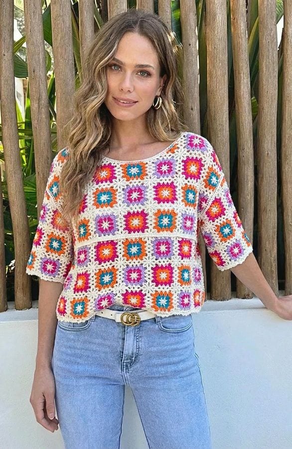 Crochet Gehaakte Top Korte Mouw Multicolor – tops, foto 5