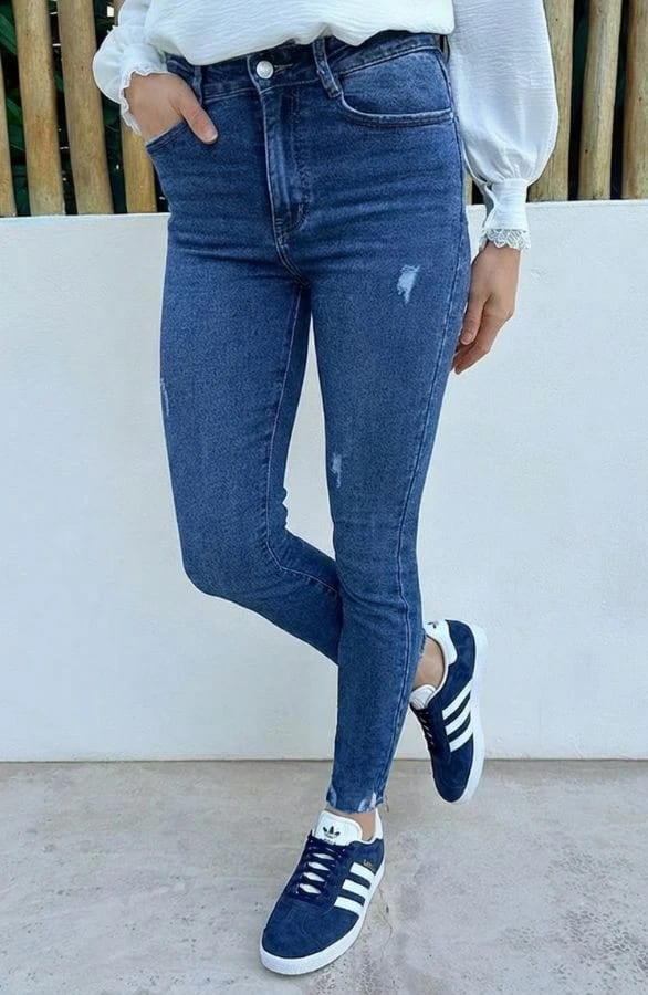 Damaged Stretch Skinny Jeans Dark Blue FMH – spijkerbroeken, foto 2