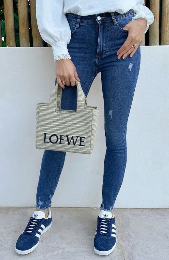 Damaged Stretch Skinny Jeans Dark Blue FMH