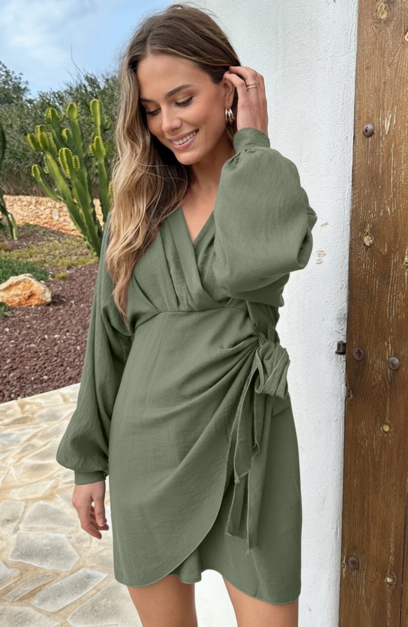 Elegant V-Hals Jurk Army