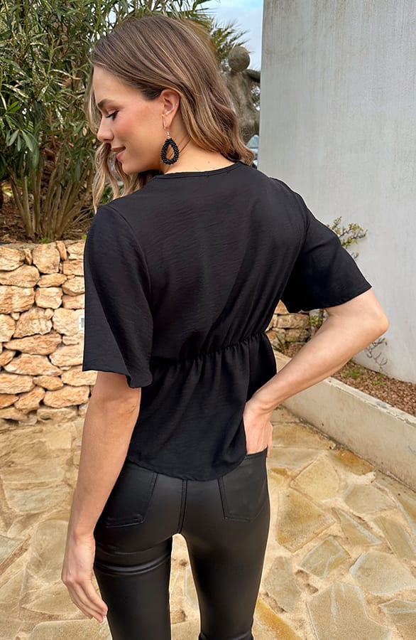 Geknoopte Vlindermouw Top Zwart – tops, foto 3