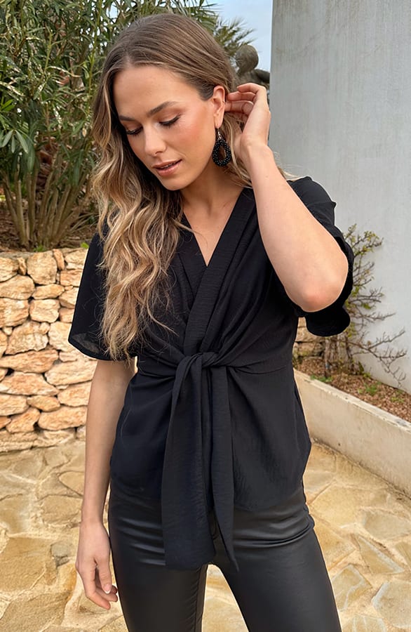 Geknoopte Vlindermouw Top Zwart – tops, foto 6