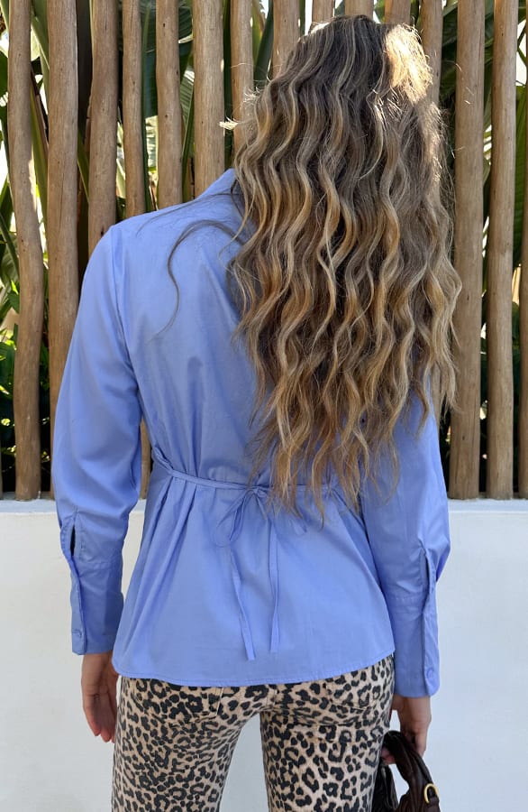 Katoenen Strik Blouse Baby Blue – blouses, foto 4