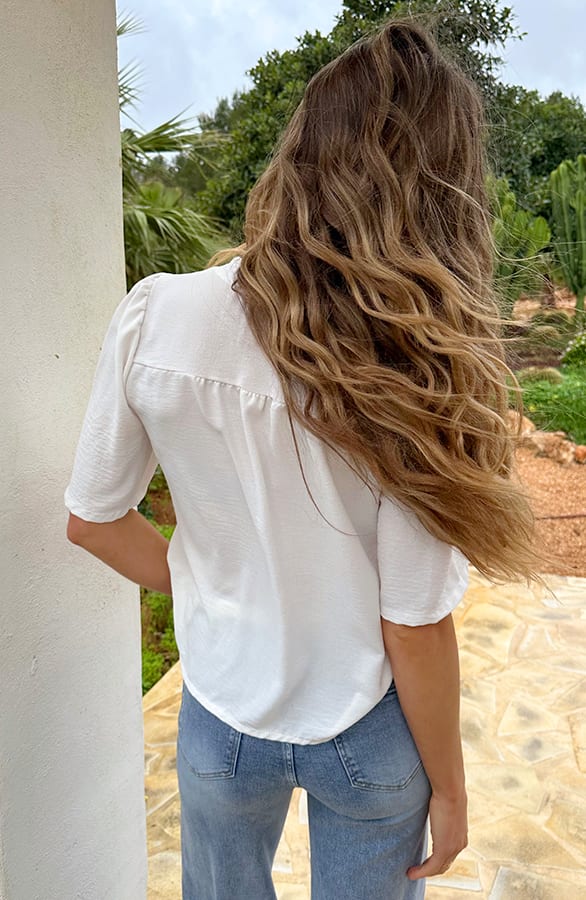 Lilly V-hals Wijde Mouw Top Ecru – tops, foto 3