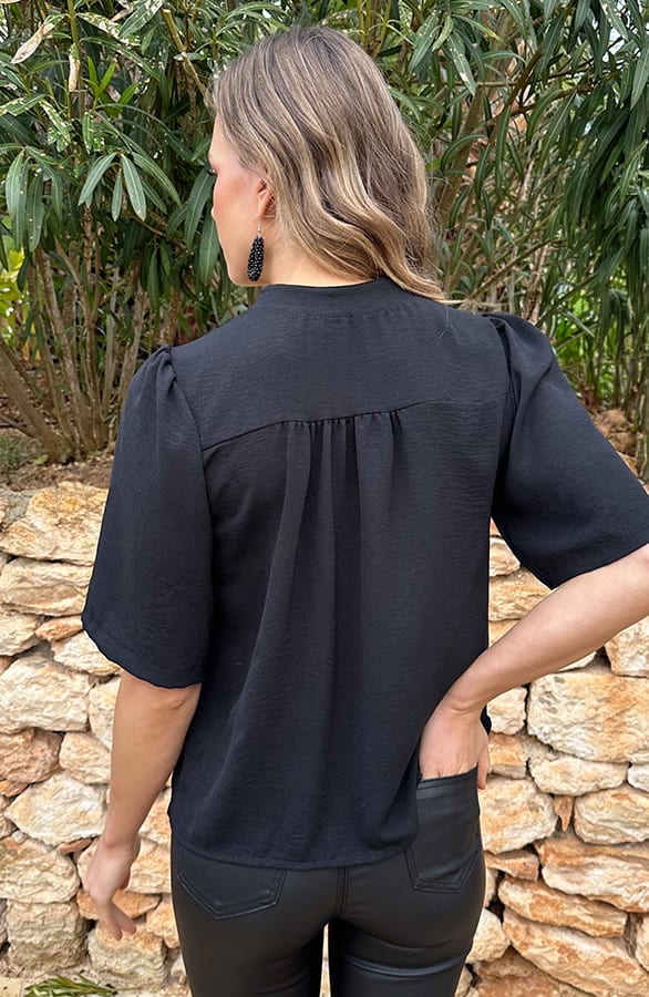 Lilly V-hals Wijde Mouw Top Zwart – tops, foto 3