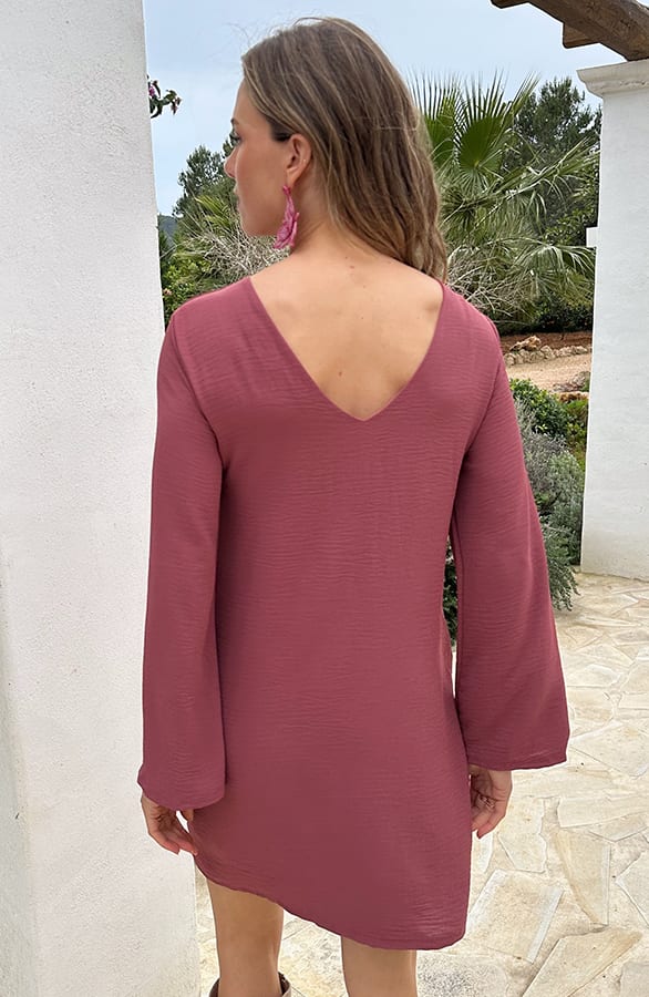 Longsleeve Jurk Open Rug Dust Roze – jurken, foto 3