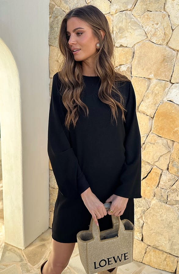 Longsleeve Jurk Open Rug Zwart