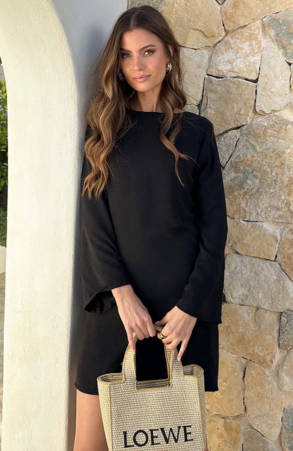Longsleeve Jurk Open Rug Zwart – jurken, foto 5