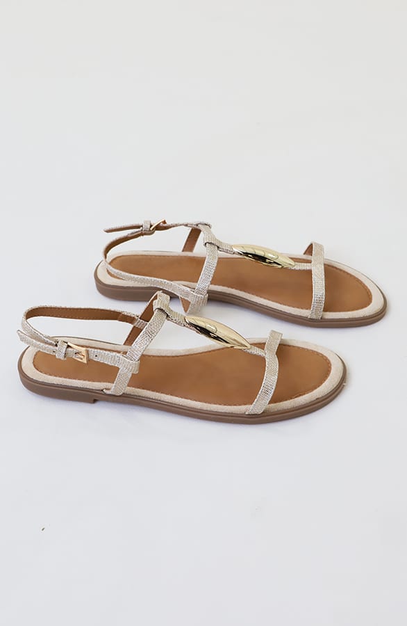 Luxury Flat T-Strap Sandals Beige – alle schoenen, foto 2