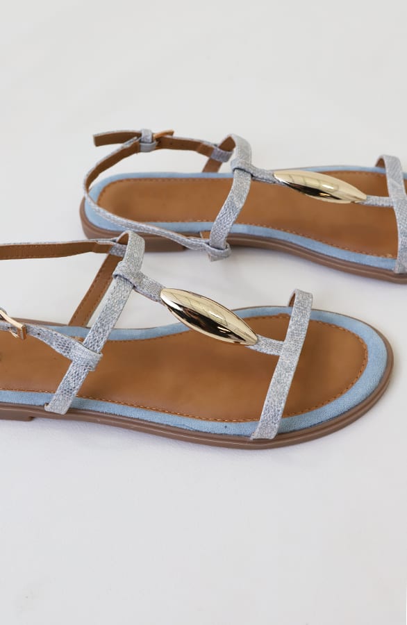 Luxury Flat T-Strap Sandals Blue – alle schoenen, foto 3