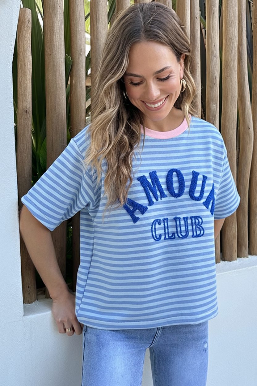 Oversized Amour Striped T-shirt Blauw – tops, foto 2