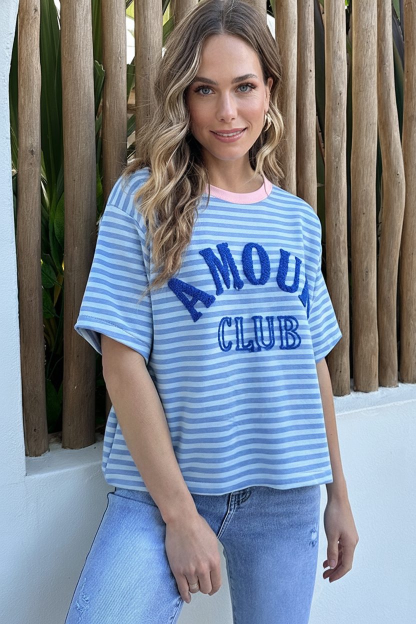 Oversized Amour Striped T-shirt Blauw – tops, foto 5