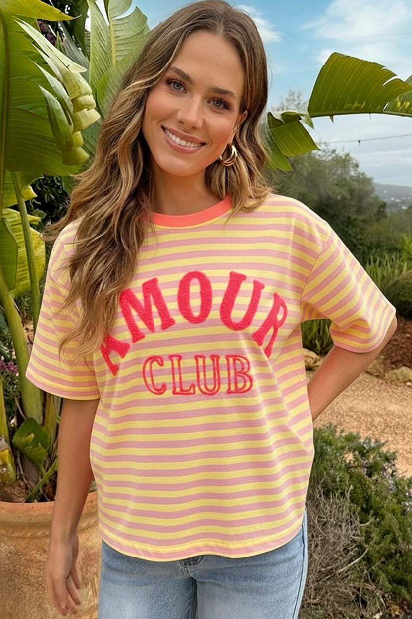 Oversized Amour Striped T-shirt Butter Yellow – tops, foto 1
