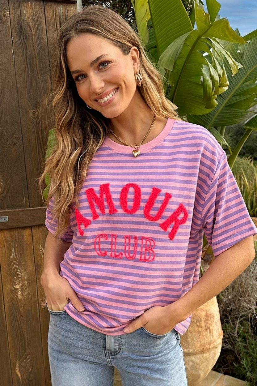 Oversized Amour Striped T-shirt Lila – tops, foto 4