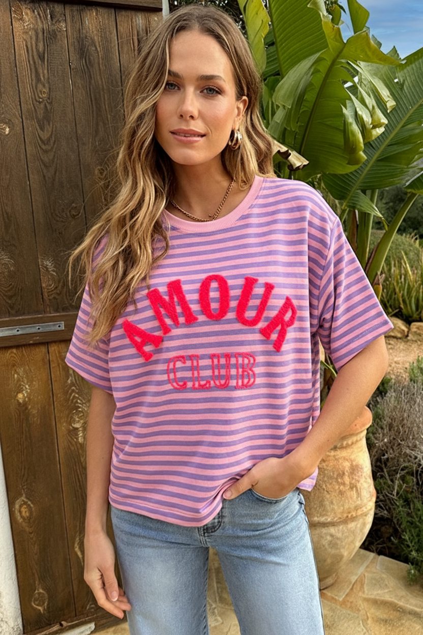 Oversized Amour Striped T-shirt Lila – tops, foto 5