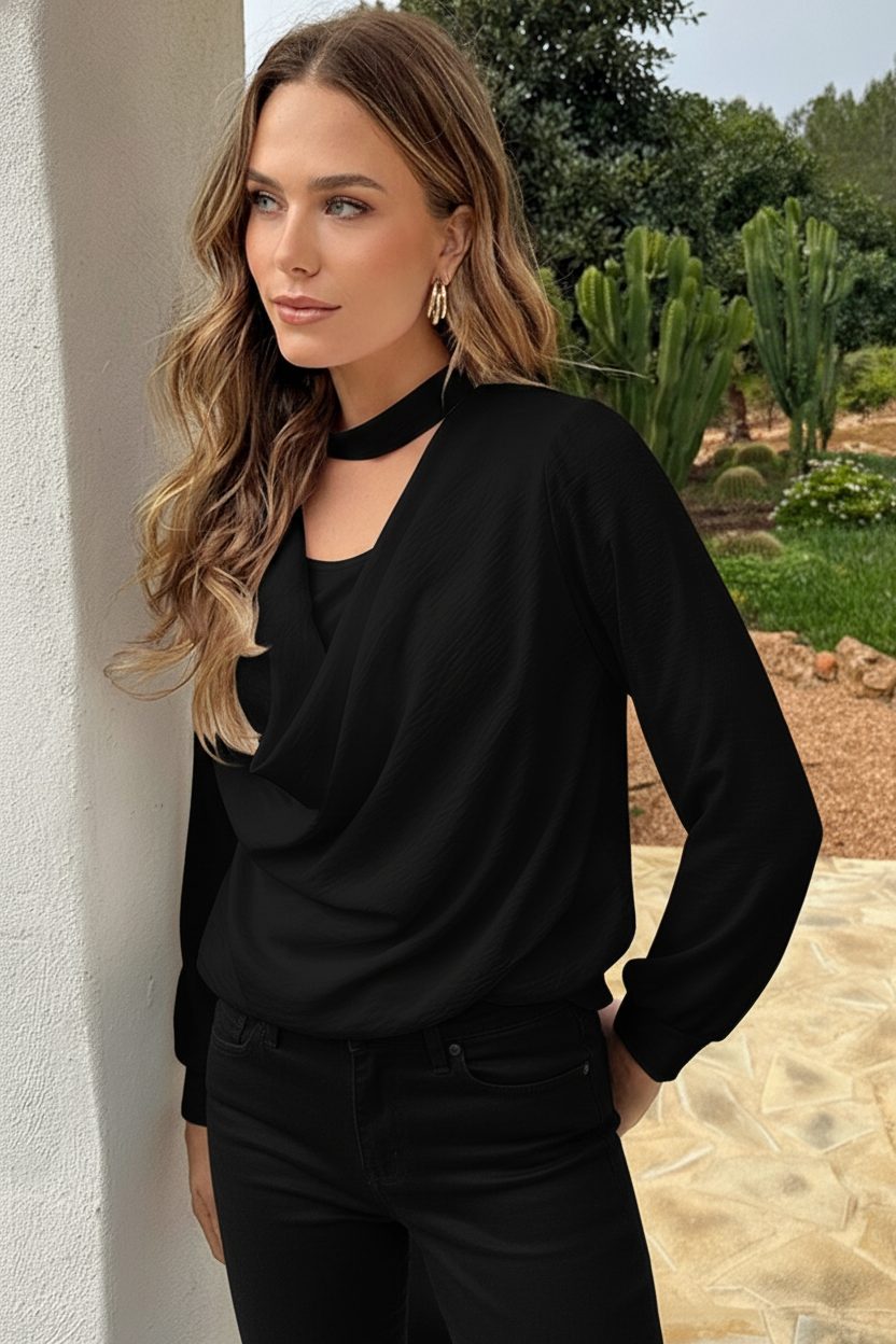 Oversized Col Waterval Blouse Zwart – tops, foto 2