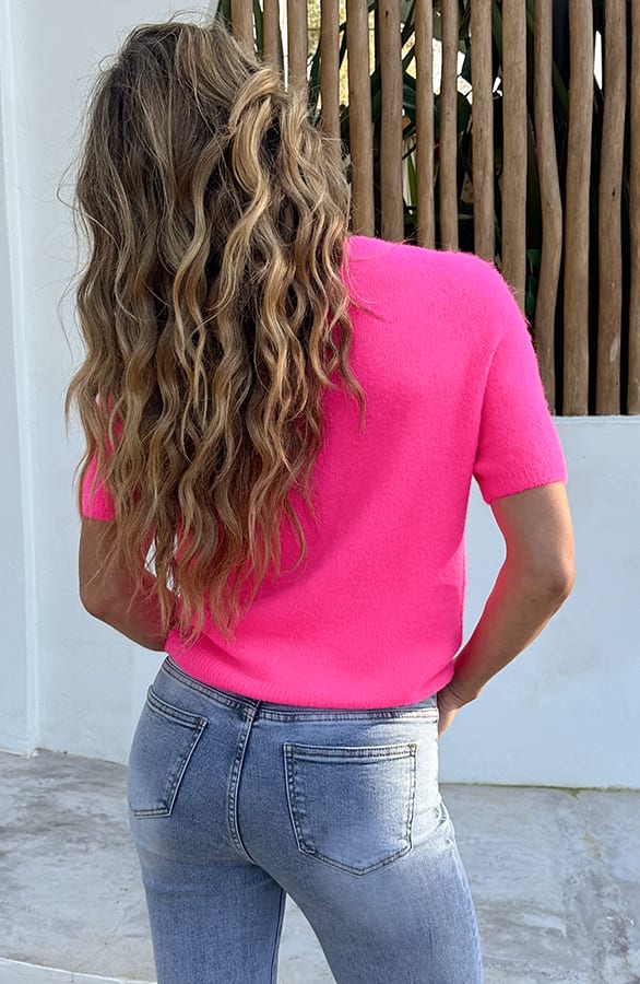 Oversized Soft Pullover Kurzarm Neon Rosa, Tops, Foto 4