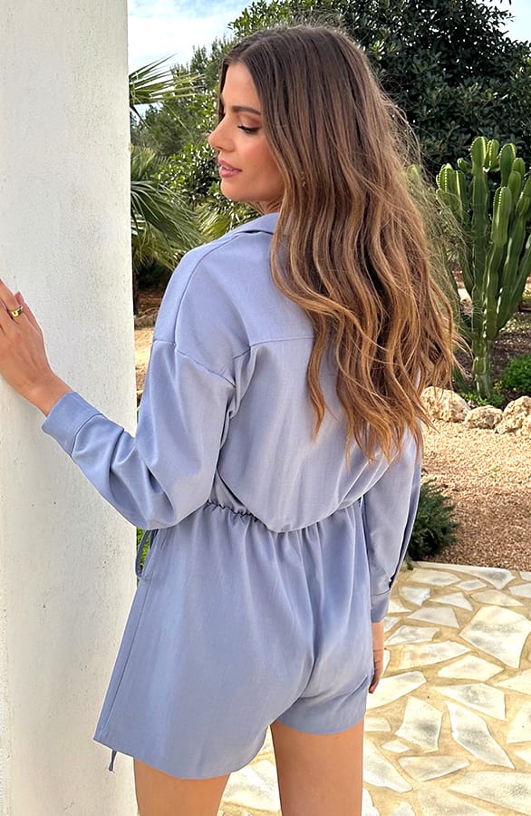 Oversized Wrap Playsuit Jeansblauw – jumpsuits en playsuits, foto 4