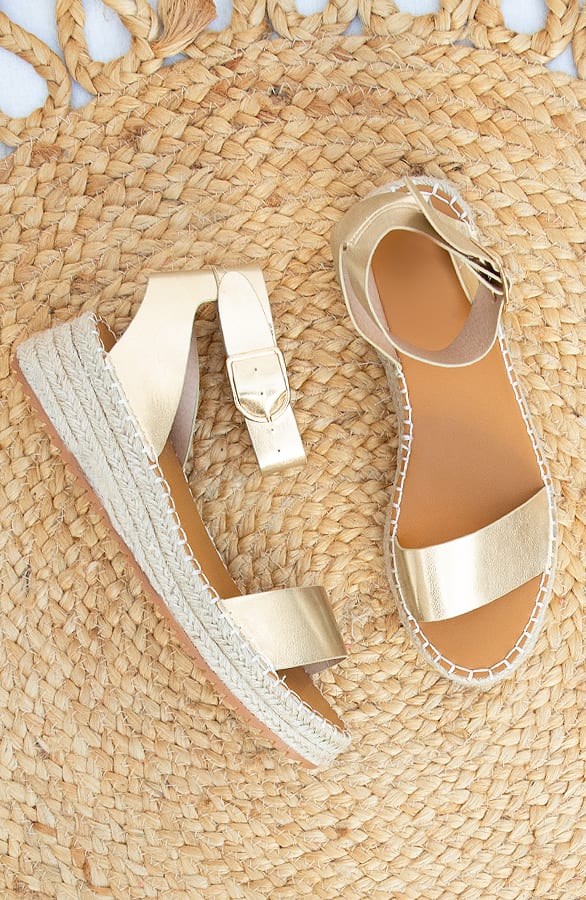Plateau Sandalen Dames Goud Metallic