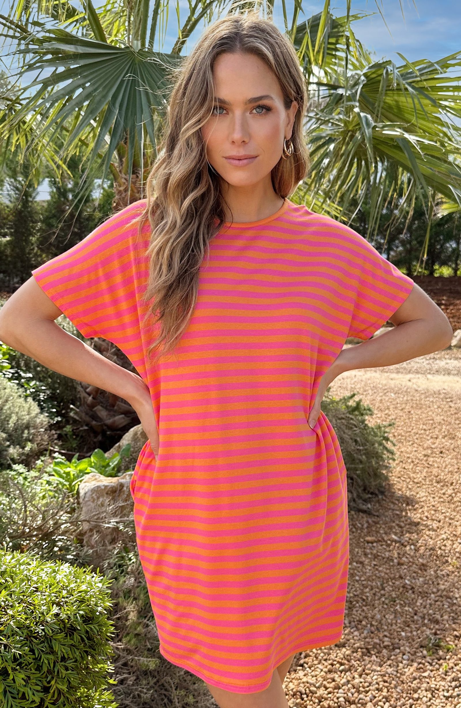 Pocket Tuniek Strepen Fuchsia Oranje – jurken, foto 5