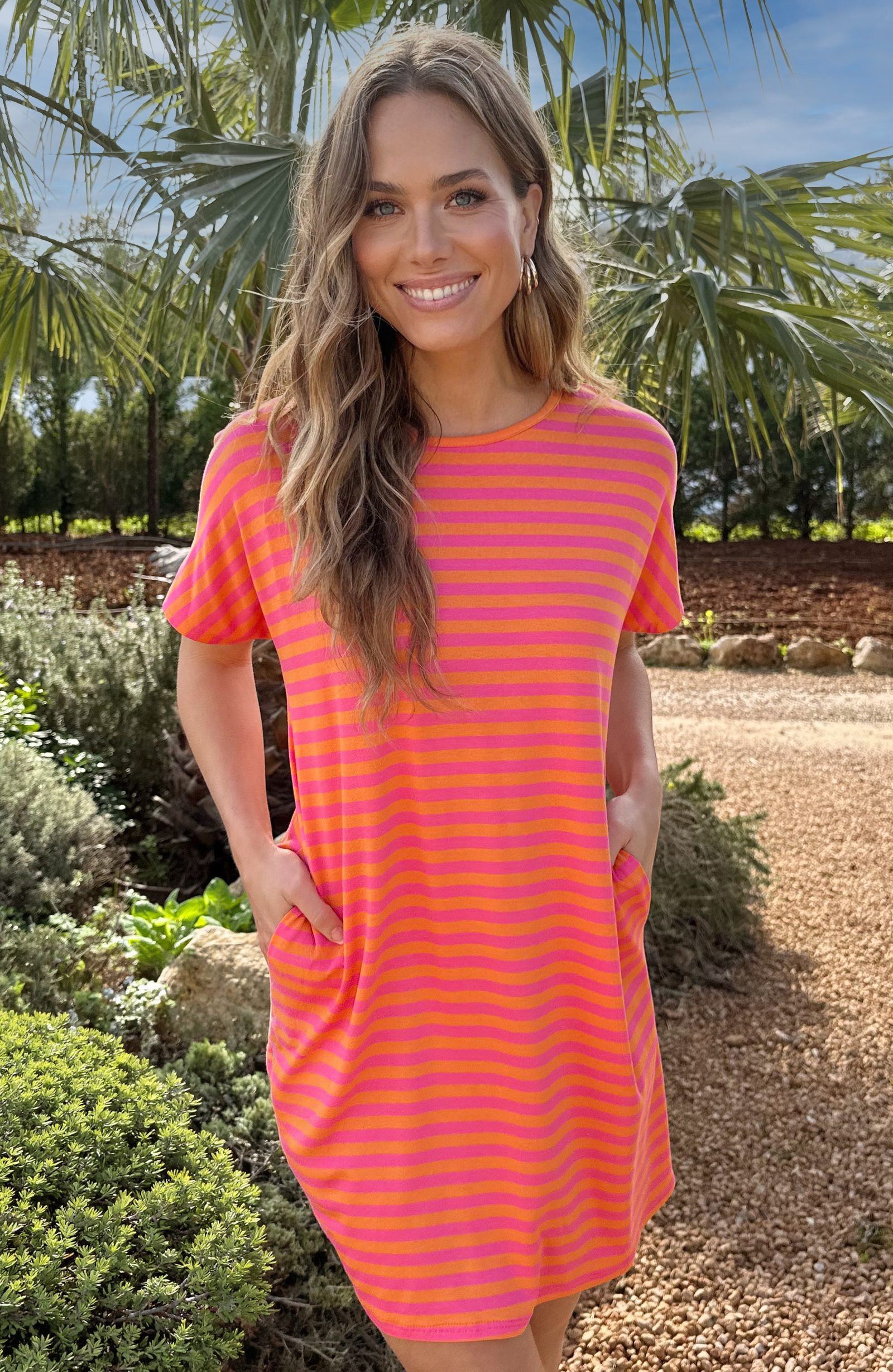 Pocket Tuniek Strepen Fuchsia Oranje