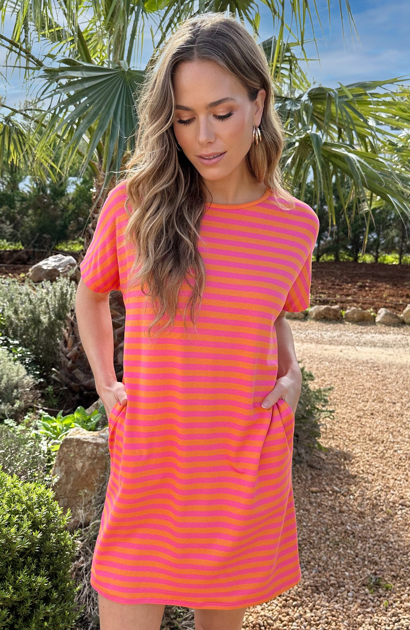 Pocket Tuniek Strepen Fuchsia Oranje – jurken, foto 6