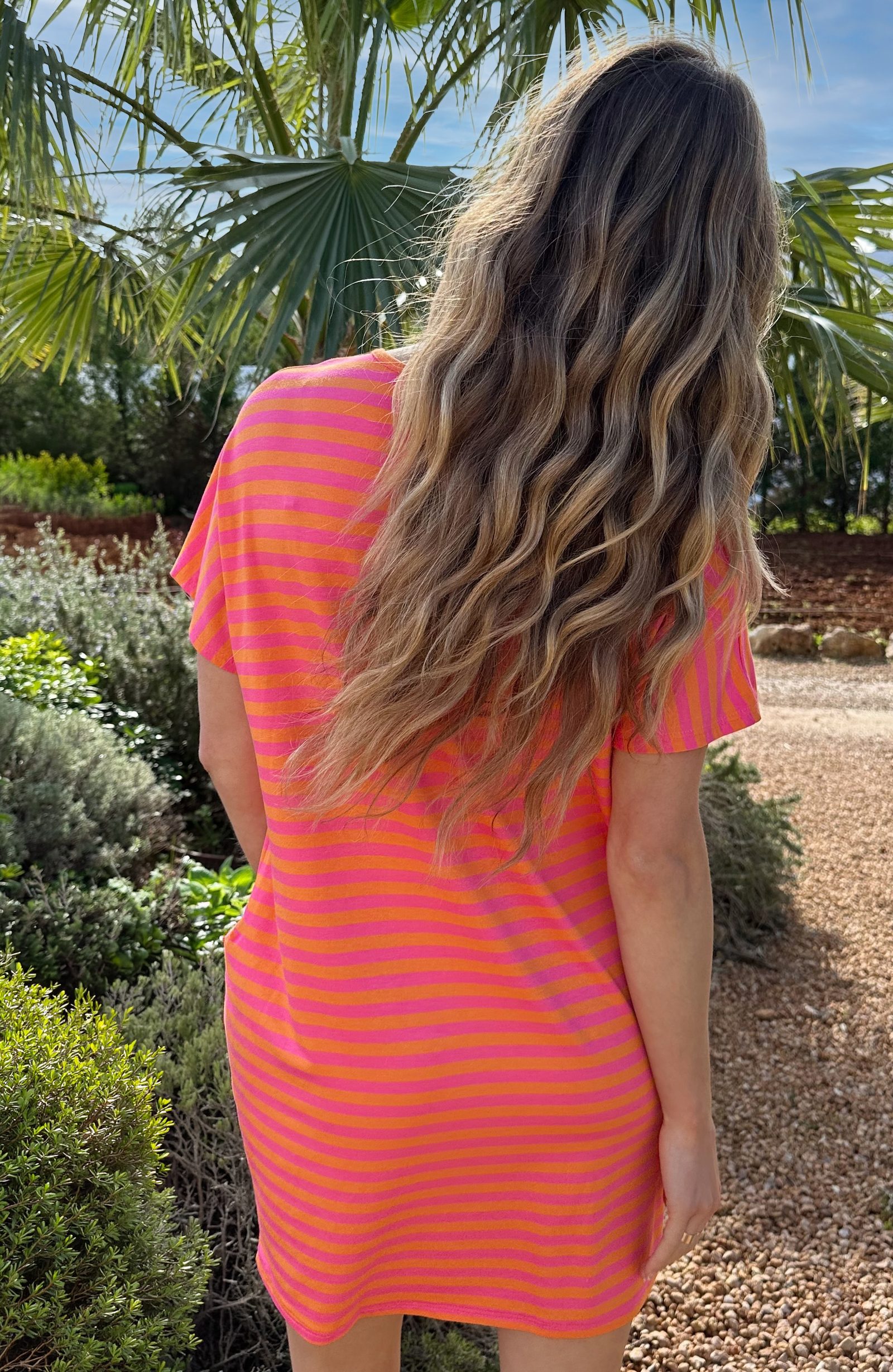 Pocket Tuniek Strepen Fuchsia Oranje – jurken, foto 3