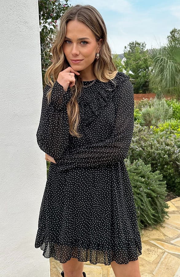 Ruffle Polkadot Print Jurk Zwart – jurken, foto 8