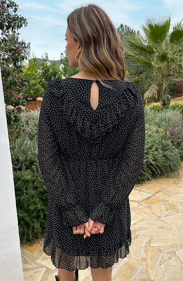 Ruffle Polkadot Print Jurk Zwart – jurken, foto 4