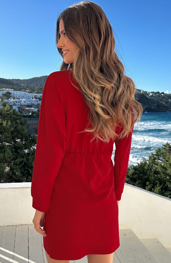 Scuba Long Sleeve Jurk Rood – jurken, foto 3