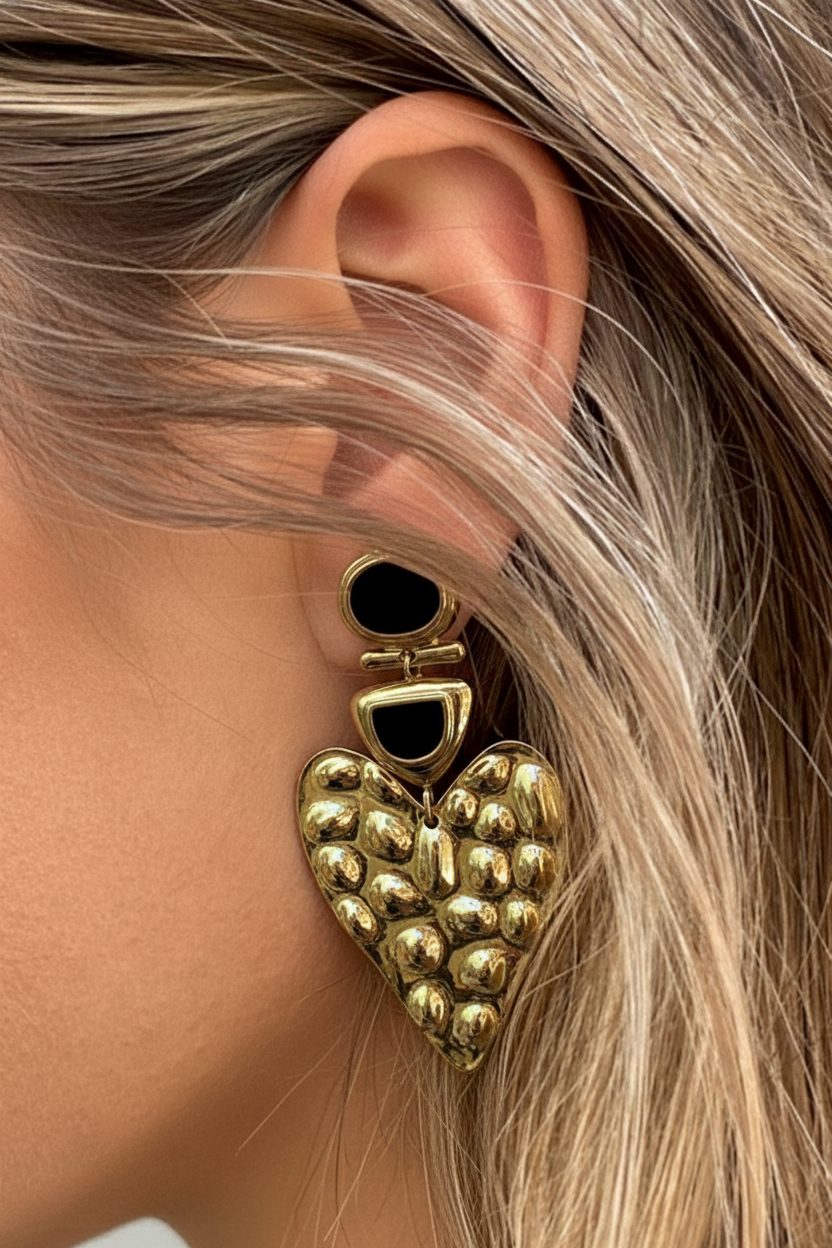 Statement Heart Oorbellen Goud Zwart – alle accessoires, foto 2