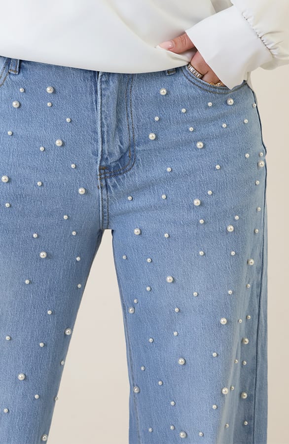 Ultra Wide Leg Jeans Parels Light Blue – spijkerbroeken, foto 4