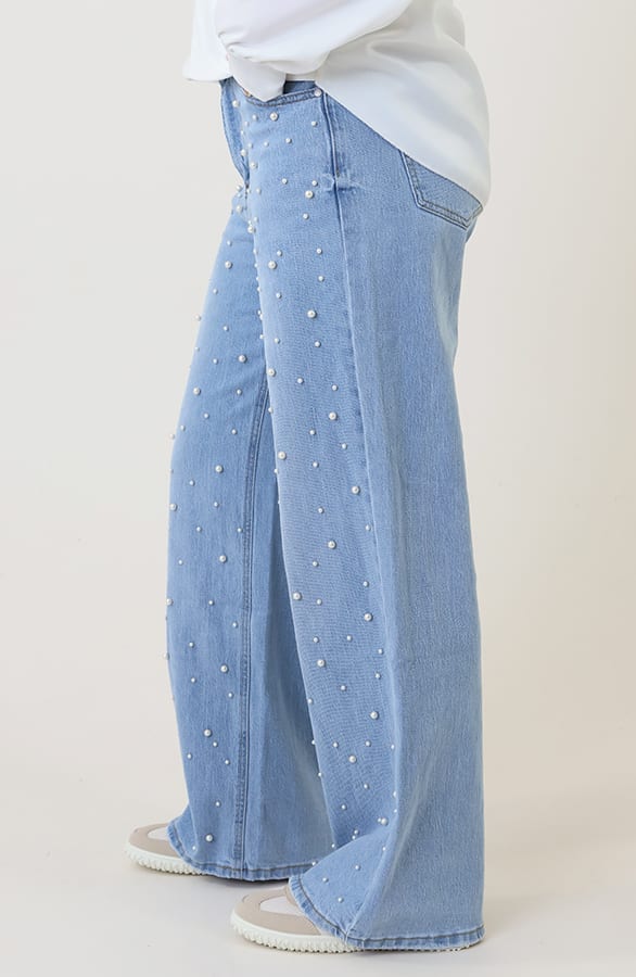 Ultra Wide Leg Jeans Parels Light Blue – spijkerbroeken, foto 5