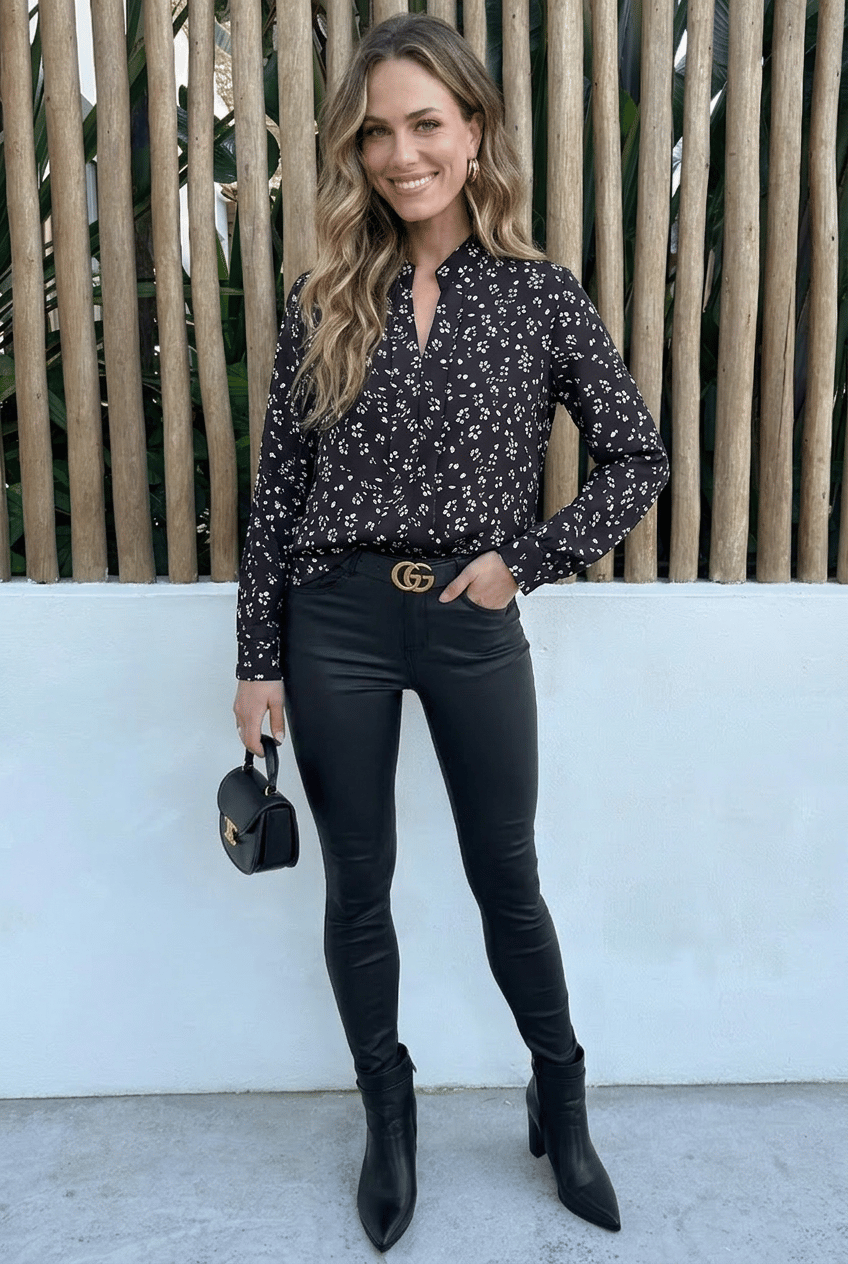 V-hals Bloemen Blouse Zwart Wit – blouses, foto 5