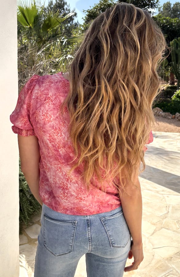 V-hals Pofmouw Top Print Roze – tops, foto 3